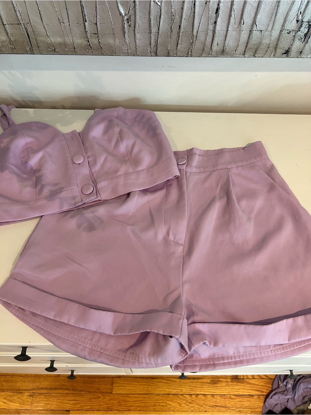 SHEIN Lilac Two-Piece Crop Top & High-Waist Shorts Set